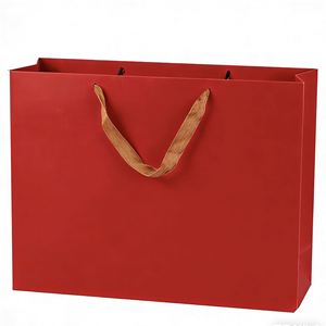 Customized Personalized Pattern with Cotton-lined Handles, Foldable Retail Shopping Packaging, <b>Red</b> Cardboard Bag. - Product Image 1