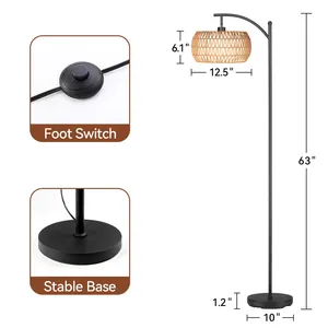 Boho Rattan Floor Lamp Plug in Black Floor Lamp Nordic Floor Lamp Designer Floor Lamp with Stable Base - Product Image 4