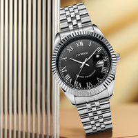 Montre mécanique automatique pour homme avec boîtier rond, cadran multicolore, bracelet en acier inoxydable, résistante à l'eau, montre-bracelet pour affaires
