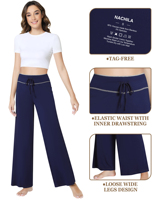 Pantalon de pyjama en bambou tricoté doux et respirant pour femmes, pantalon de nuit ample à taille haute