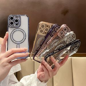 Luxury Bling Rhinestone Magnetic Clear <b>Phone</b> Case For iPhone 17 16 Pro Diamond Camera Lens <b>Protector</b> Electroplated Mobile Cover - Product Image 1