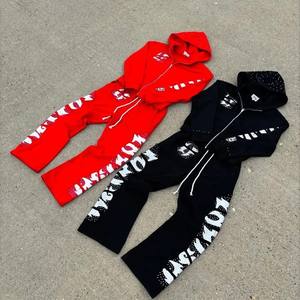 Custom Men's Casual Straight <b>Leg</b> Flared Breathable Sweatpants Distressed Baggy Rhinestone Hoodies 100% Cotton Screen Printed - Product Image 2