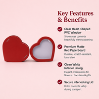 Boîte cadeau personnalisée en forme de cœur avec couvercle en PVC transparent, carton rouge mat, emballage pour fleurs et chocolats pour la Saint-Valentin, OEM, MOQ 100 pièces