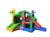 Structure gonflable commerciale pour enfants : Combo de saut et toboggan, thème animaux (éléphant, girafe), avec tente de jeu et jouets
