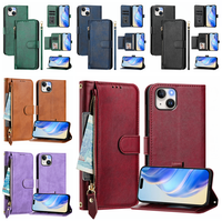 Étui en cuir de portefeuille multifonction à fermeture éclair pour Iphone 16 15 14 13 Mini 12 11 PRO MAX XS XR 8 7 PLUS 6 lanière de couverture de sac à main d'argent