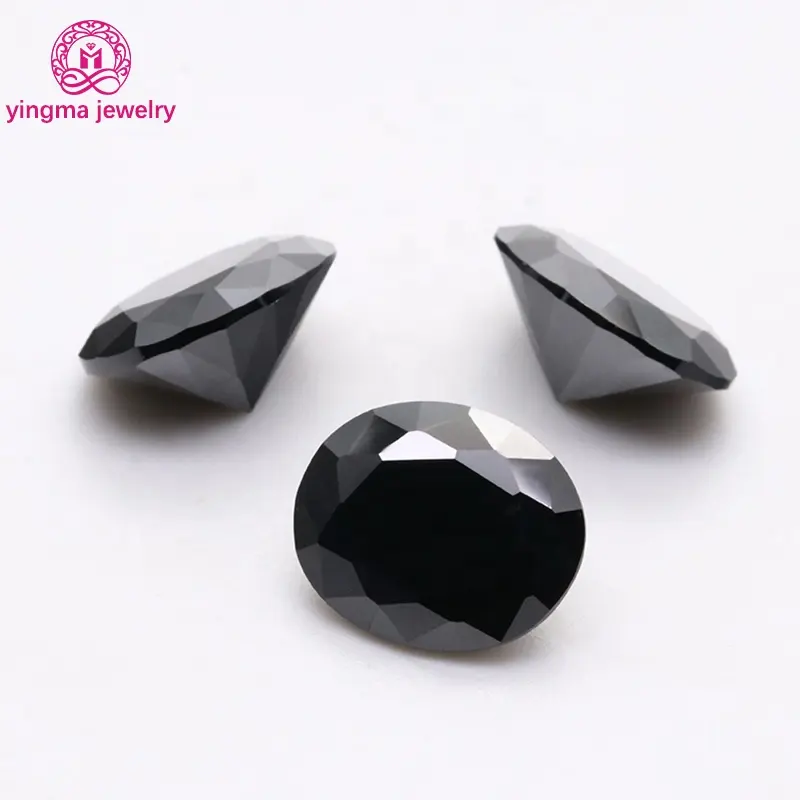 Harga grosir Yingma hi-q 2*3mm sampai 13*18mm potongan oval batu permata sintetis warna hitam kubik zirkonia untuk membuat perhiasan