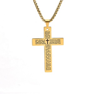 Collier pendentif croix en acier inoxydable plaqué or pour hommes <span class=keywords><strong>prière</strong></span> <span class=keywords><strong>du</strong></span> Seigneur style religieux pour fiançailles cadeau de mariage - Product Image 1