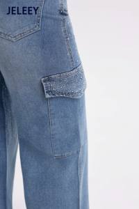 Jean cargo pour femme à taille haute, coupe ample et jambe droite - Style confortable et polyvalent - Product Image 5