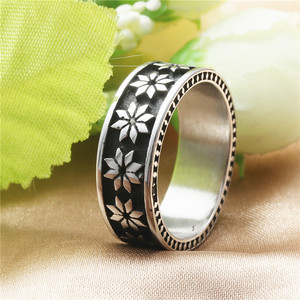 European Style <b>Titanium</b> Steel Flower <b>Ring</b> Retro Silver Unisex Fashion Jewelry Gift - Product Image 4