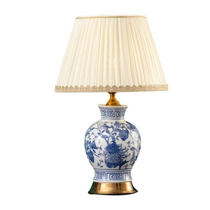 Luxury Ceramic <strong>Table</strong> <strong>Lamp</strong> with <strong>Funky</strong> Pink Bird and Flower Pattern Handmade Dome Shade Includes Power Outlet for Bedroom - Product Image 4