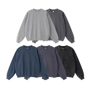 Yingling Custom 380g Thick Cotton Extended Neck Sweatshirt Heavyweight Acid Washed Blank Drop Shoulder Crewneck <b>Sweater</b> for Men - Product Image 4