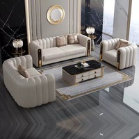Luxuriöses Modernes Kunstleder-Sofa-Set 4-Sitzer Gesteppt mit Goldenen Akzenten Wohnzimmermöbel für Villa Hotel Apartment
