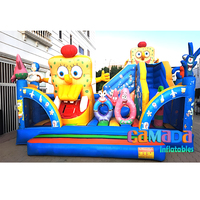 Château gonflable commercial de videur de thème de clown de cirque de château avec le carrousel de glissière avec le parc d'attractions gonflable de bonhomme de neige