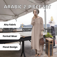 Pièces Femme Style Arabe S-5XL, Chemise Manches Longues et Pantalon avec Décoration Florale Vintage, Tenue Musulmane Formelle