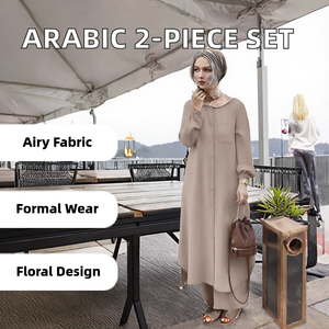 Completo da <span class=keywords><strong>donna</strong></span> in stile arabo, taglie S-5XL, composto da camicia a maniche lunghe e pantaloni con decorazioni floreali <span class=keywords><strong>vintage</strong></span>, <span class=keywords><strong>abbigliamento</strong></span> formale musulmano. - Product Image 3