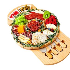 Ensemble de planches à fromage en bambou Zhongshuo avec plateau en céramique et 4 couteaux pour servir fruits, pain et fromage, usage domestique - Product Image 5