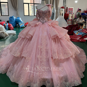 Mct024 Blush Pink Quinceanera <b>Dress</b> Bow Appliques Natural Corset Layered <b>Ruffle</b> Princess Ball Gown Sweet 15 Party for - Product Image 2