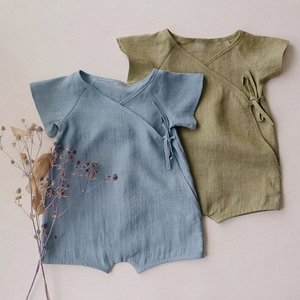Ropa de lino para bebé, <span class=keywords><strong>pijama</strong></span> liso de color sólido de manga corta, 2022 - Product Image 2