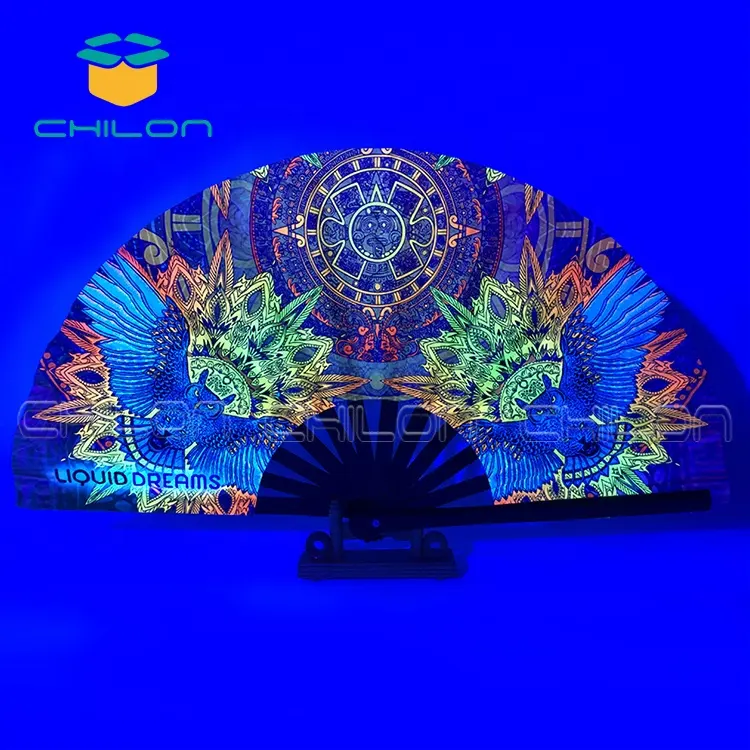 Foldable Hand Fan Effect Under UV Light Large Rave Hand Fan Satin Foldable Hand Fans
