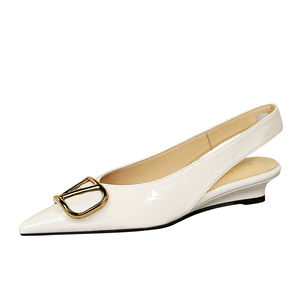 6600-K117 Scarpe da Donna con <span class=keywords><strong>Tacco</strong></span> a Zeppa, Punta Affusolata, Basse, con Fibbia a V, Stile Francese, Casual Primaverile, Versatili - Product Image 2