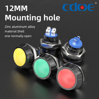 Bouton-poussoir 12mm momentané, alu, 2 broches, IP65, 250V, tête rouge/vert/bleu, commande poignée