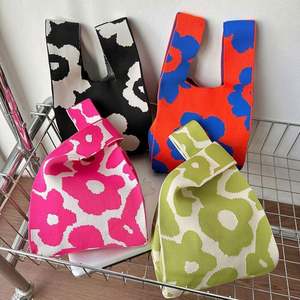 Bolso de Mano de Ganchillo Floral de Moda, Bolso Tote Tejido, Mini Bolso de Muñeca con Nudo, Monedero - Product Image 5