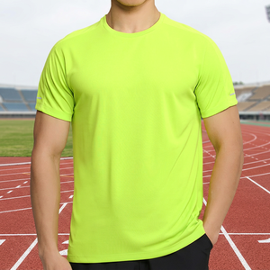 T-shirt à manches courtes pour homme, couleur unie, séchage rapide, col rond, coupe classique, vêtements de sport décontractés, tissu tricoté 100% polyester - Product Image 3