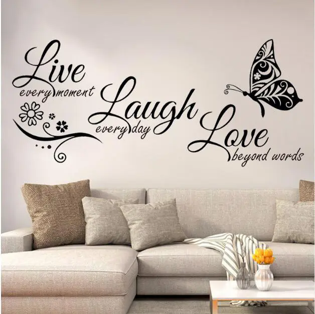Live Love English Proverbs Creative butterfly living room Decorative painting PVC environmental protection wall stickers