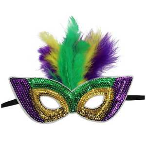 Mardi Gras Verenmasker-Maskerade Masker Met Veren Voor Vrouwen, Carnavalsbal <span class=keywords><strong>Prom</strong></span> Pailletten Masker (Paars Één Maat) - Product Image 3