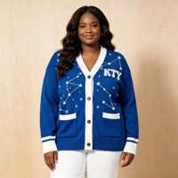 Pull en tricot pour femme de haute qualité, logo personnalisé, broderie en chenille, fabrication directe d'usine, cardigan bleu d'hiver