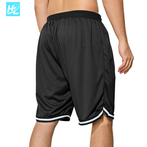 Kustom celana pendek basket pria Logo bordir lapisan tunggal poliester antilembap bahan kantung ritsleting hitam basket - Product Image 3