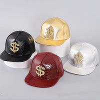 Gorra de Béisbol de Cuero PU de 5 Paneles, Estilo Vintage de Lujo, con Decoración Metálica Ajustable con Símbolo de Dólar Dorado