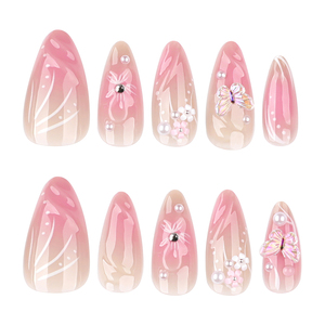 24 <span class=keywords><strong>Uñas</strong></span> Acrílicas en Color <span class=keywords><strong>Rosa</strong></span> <span class=keywords><strong>Almendra</strong></span> con Diseño de Flores 3D, Hechas a Máquina y Semi-Manuales, <span class=keywords><strong>Uñas</strong></span> Postizas de ABS para Presionar, Venta al por Mayor - Product Image 5