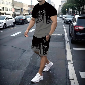 Conjunto de camiseta y pantalones cortos de punto estampado para hombre King, 100% algodón, transpirable, ropa casual con detección de aguja - Product Image 2