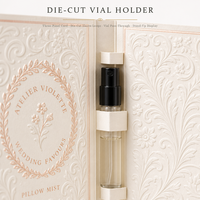 Carte d'échantillon de parfum avec porte-flacon, faible MOQ, texture lin, gaufrage à sec, ultra-mince, ligne dorée, cartes de remerciement pour mariage