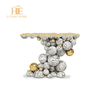 Table console de luxe en acier inoxydable blanc avec base à bulles créative, table d'entrée pour villa, table console décorative pour hôtel
