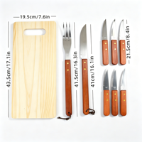 Ensemble de 10 couteaux à steak et fourchettes en acier inoxydable avec manche en bois, planche à découper en pin, pour le camping en plein air, le barbecue et la cuisine