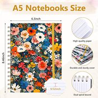 Agenda étudiant personnalisé en cuir à spirale thermique A5 avec pages lignées, motif floral frais – Idéal comme cadeau