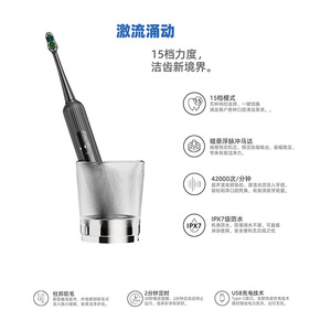 Brosse à dents électrique sonique, charge sans fil, étanche IPX7, rechargeable, portable, avec têtes de brosse - Product Image 5