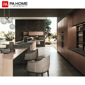 Gabinete de cocina de almacenamiento de Villa de diseño de cascada europeo moderno de PA con mesa de isla de cocina de mostrador de piedra de asiento - Product Image 3