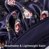 Gorro de Dormir de Satén con Estampado Floral de Rosas al por Mayor para Mujer, Gorro de Noche Voluminoso con Cinta Ancha y Cierre de Lazo, Logotipo Personalizado, Transpirable