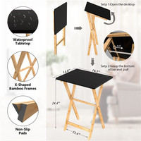 Table pliante en bambou pour regarder la télévision - Plateau de table pour manger, plateau de table pour collations, noir