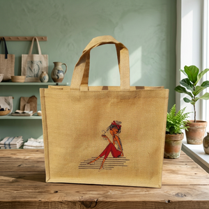 Eco Friendly Cartoon Printed Jute Shopping <b>Bag</b> <b>Medium</b> Size Hand Length Handle Daily Use <b>Tote</b> <b>Bag</b> Made In Bangladesh - Product Image 6