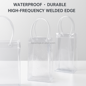 Reusable Clear Wine Cooler Tote Bag with Handle, Transparent Ice Gift Bag for Champagne, Flowers and Custom Logo