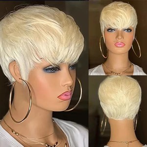 Perruques blond platine coupe pixie, perruques à fermeture frontale <span class=keywords><strong>en</strong></span> dentelle 13x4, pré-épilées, <span class=keywords><strong>en</strong></span> cheveux humains vierges brésiliens bruts, sans colle, pour femme - Product Image 5