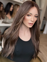 Cheveux humains vierges européens alignés sur les cuticules, avec dessus en dentelle HD invisible # 4/ # Perruque complète en dentelle balayage 27 pour femmes souffrant de perte de cheveux