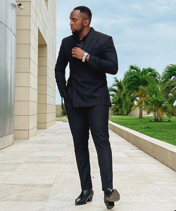 Jas Formal pria hitam dengan sabuk, <span class=keywords><strong>2</strong></span> potong Blazer celana kasual bisnis pakaian kerja kantor kostum Homme - Product Image 2