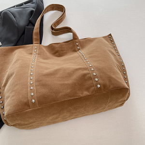 Bolso de mano decorativo con remaches, novedad 2026, bolso de compras marrón de alta calidad, bolso tote de gran capacidad - Product Image 2