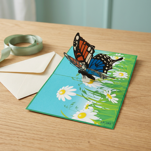 Carte pop-up papillon en papier faite à la main, personnalisée en gros, motif fleur de marguerite, origine Hanoï, artisanat vietnamien, objet de collection - Product Image 3