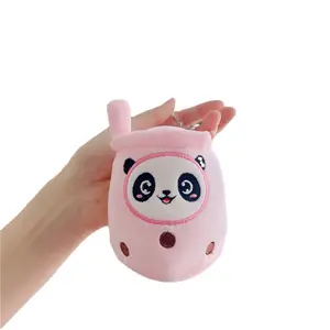 Stokta özel Boba Panda peluş anahtarlık özelleştirilmiş sevimli Mini süt çay peluş anahtarlık oyuncak